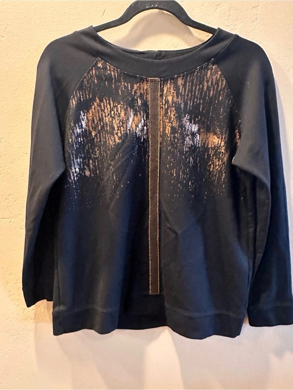 Sunlight Paris Black Raglan Sweatshirt Size T1 Metallic Gold Bronze Foil Splatte